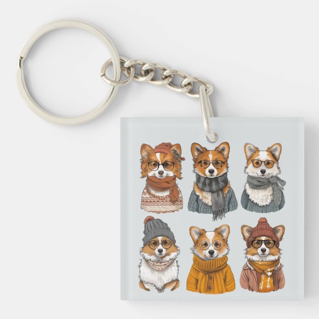 Fashionable Welsh Corgi Dogs Key Ring (Front)