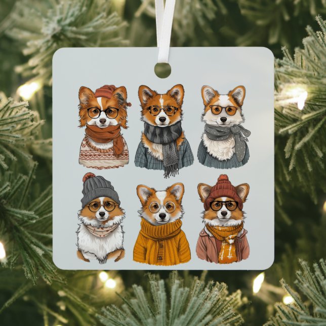 Fashionable Welsh Corgi Dogs Metal Tree Decoration (Insitu)
