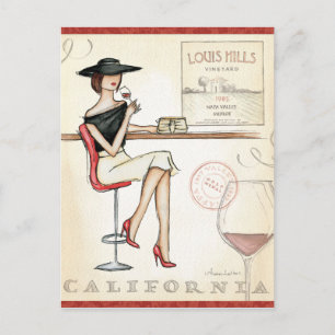 Fashionable Woman Drinking Wine Postcard
