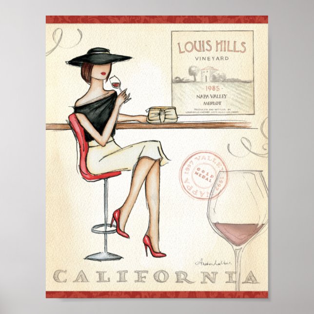 Fashionable Woman Drinking Wine Poster (Front)