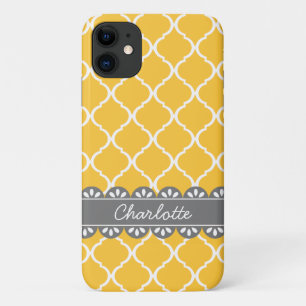 Fashionable Yellow Moroccan Lattice and Grey Lace iPhone 11 Case