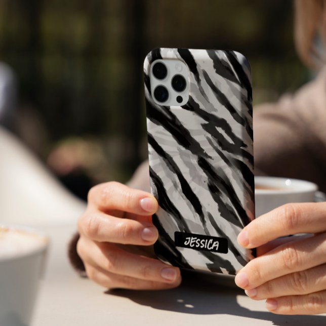 Fashionable Zebra Black White Case-Mate iPhone Case (The fashionable custom phone case with an abstract design of zebra skin in black and white. )