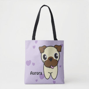 Fashionably Cute Aurora the Pug Purple Heart Tote Bag