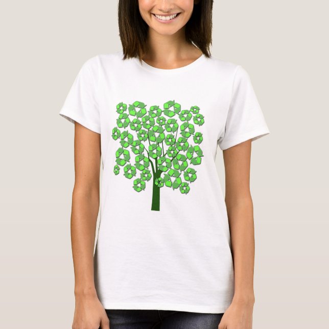 Fashionably Green Recycle Symbol Tree T-Shirt (Front)