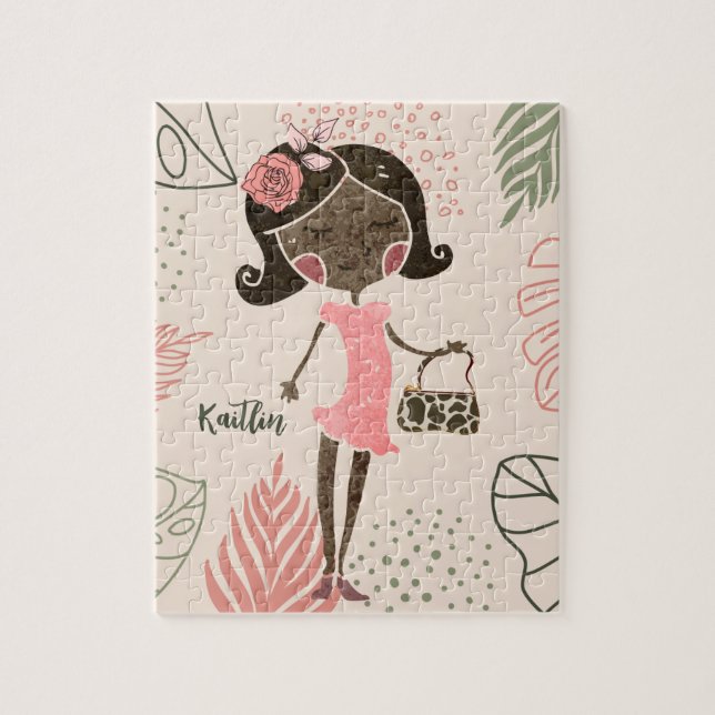 Fashionista Black Girl Personalised Jigsaw Puzzle (Vertical)