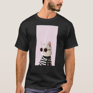 Fashionista Cat Cute Cool Kitty Kitten Pink Black T-Shirt