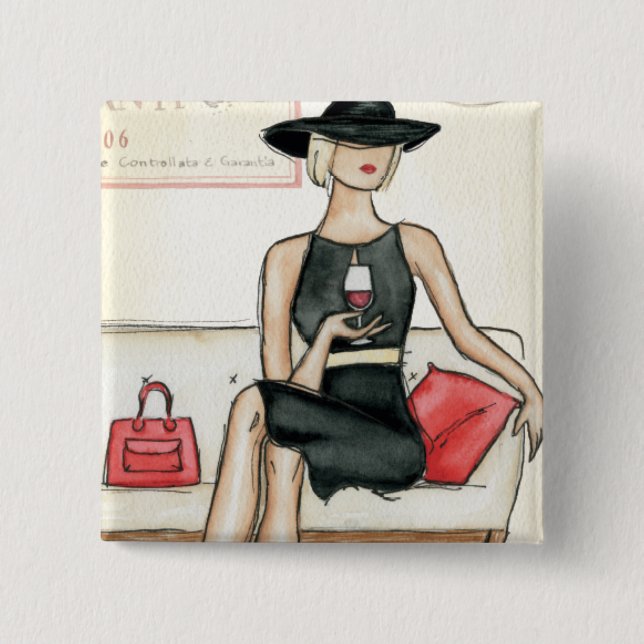 Fashionista Drinking Wine 15 Cm Square Badge (Front)