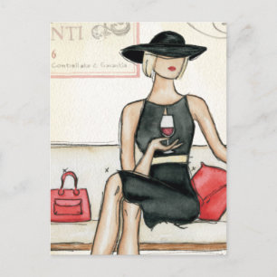 Fashionista Drinking Wine Postcard