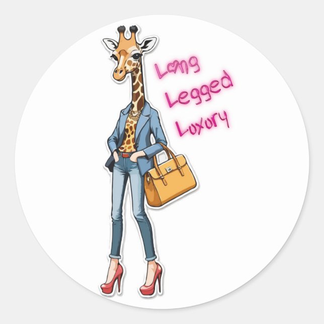 Fashionista Giraffe Sticker: Stylish Animal Decal Classic Round Sticker (Front)