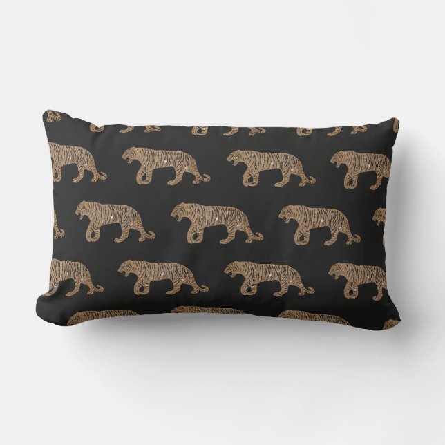 Fashionista Gold Black Glitter Tiger Pattern Lumbar Cushion (Front)