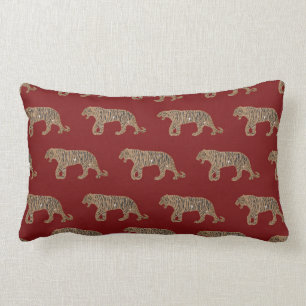 Fashionista Gold Black Red Glitter Tiger Pattern Lumbar Cushion