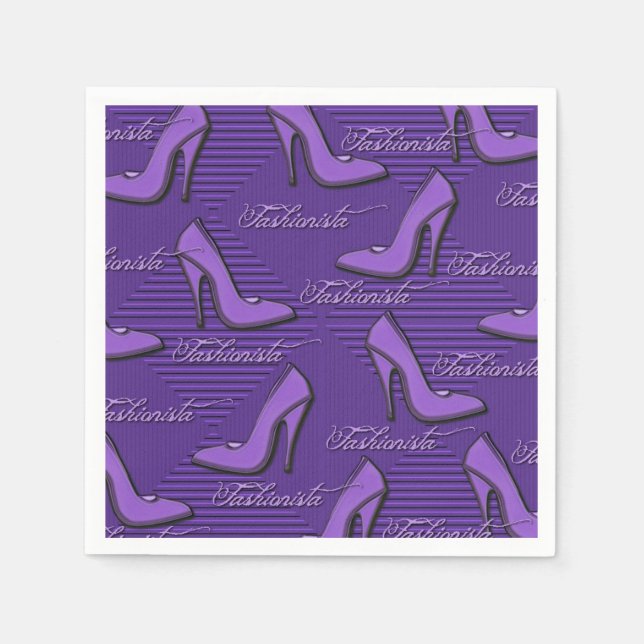 Fashionista Purple Shoes Pattern Napkins (Front)