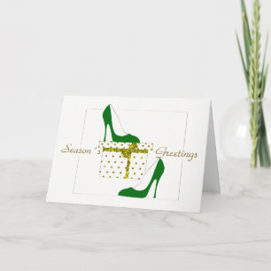 FASHIONISTAS CHRISTMAS CARD, GREEN SHOE GREETINGS HOLIDAY CARD