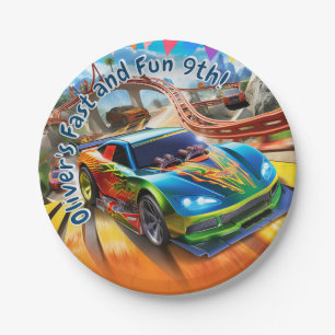 Fast and Fun Birthday, Hot cars Birthday. Paper Plate