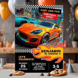 Fast and fun race car birthday party invitation