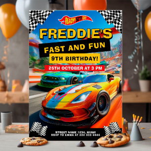 Fast and fun race car birthday party sports cars invitation