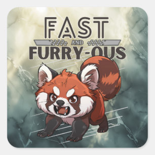 Fast and Furry-ous - Red Panda - Grey Square Sticker