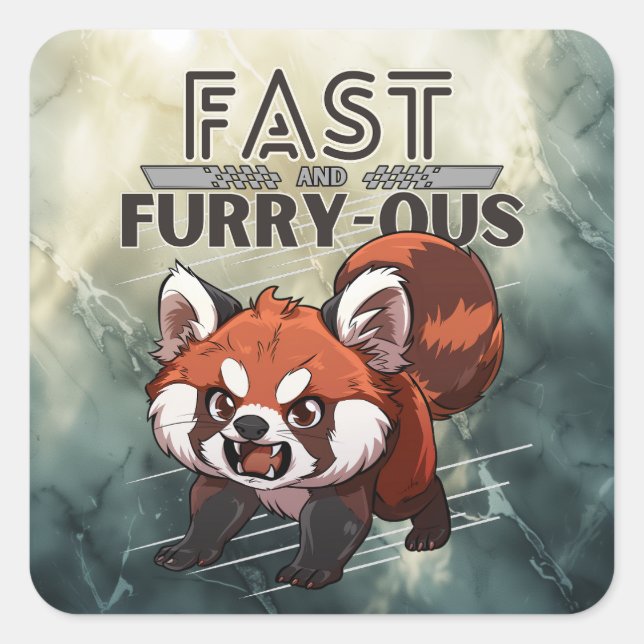 Fast and Furry-ous - Red Panda - Grey Square Sticker (Front)