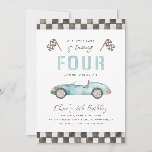 Fast Birthday Invitation | 4th Racing Invitation (Front)