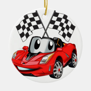Fast car cartoon flag race - Choose back color Ceramic Ornament