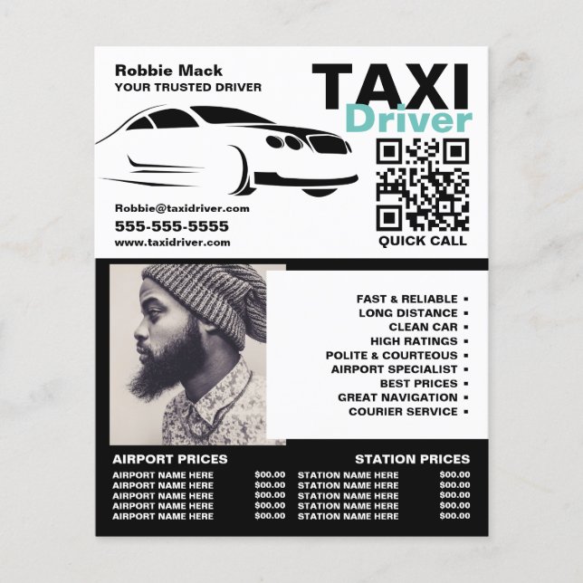 Fast Car Logo, Photograph, Taxi Driver, Price List Flyer (Front)