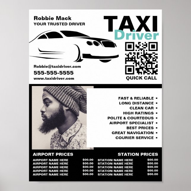 Fast Car Logo, Photograph, Taxi Driver, Price List Poster (Front)