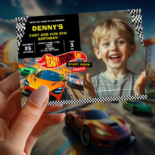 Fast Cars Birthday Party Photo Invitation
