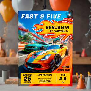 Fast cars kids racing birthday card