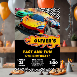 Fast Cars Racing Birthday Party Invitation