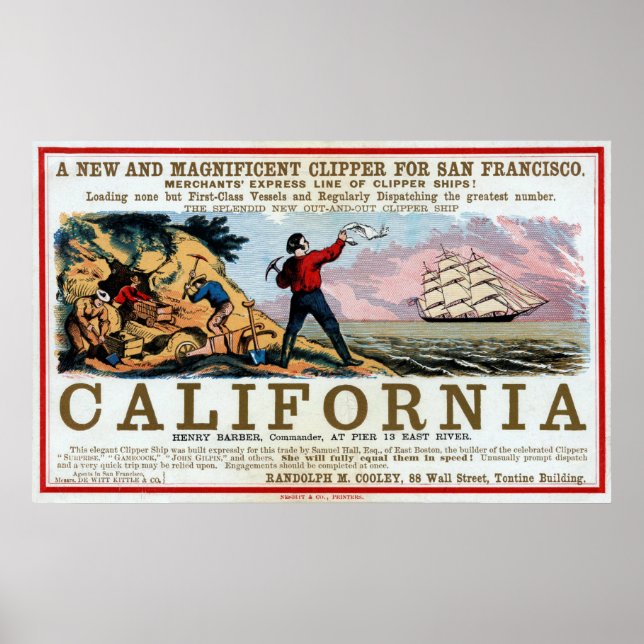FAST CLIPPER SHIPS to the SAN FRANCISCO GOLD 1850 Poster (Front)