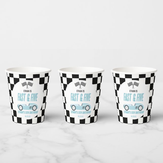 Fast & Five Blue Race Car 5th Birthday Party Paper Cups (Multi)