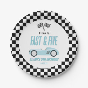 Fast & Five Blue Race Car 5th Birthday Party Paper Plate