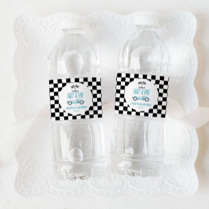 Fast & Five Blue Race Car 5th Birthday Party Water Bottle Label