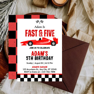 Fast & Five Race Car Boy 5th Birthday Party Invitation