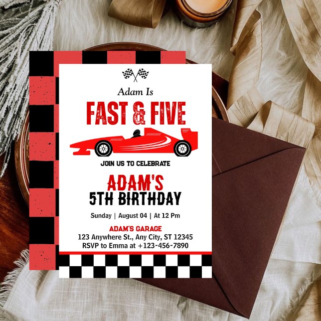 Fast & Five Race Car Boy 5th Birthday Party Invitation (Creator Uploaded)