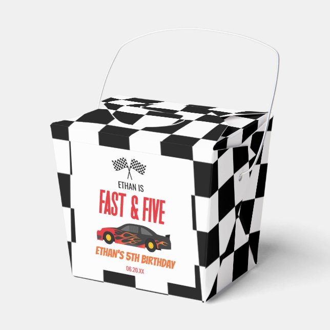 Fast & Five Red Flame Race Car 5th Birthday Party Favour Box (Front Side)