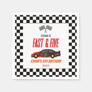 Fast & Five Red Flame Race Car 5th Birthday Party Napkin