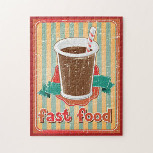Fast food background with drink in retro style jigsaw puzzle