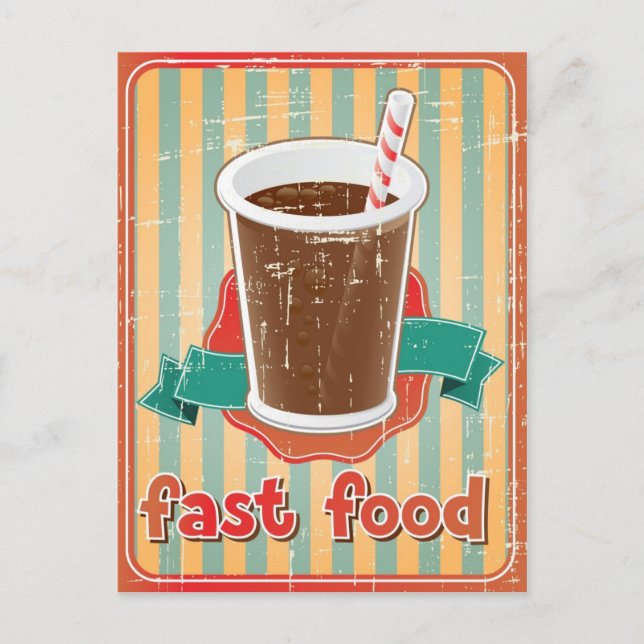 Fast food background with drink in retro style postcard (Front)