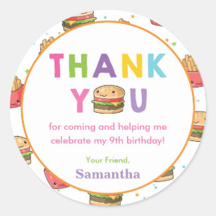 Fast Food Burger Birthday Party Thank You Favour Classic Round Sticker