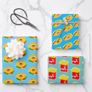 Fast Food Burger Corn Gog Fries Modern funny Wrapping Paper Sheet