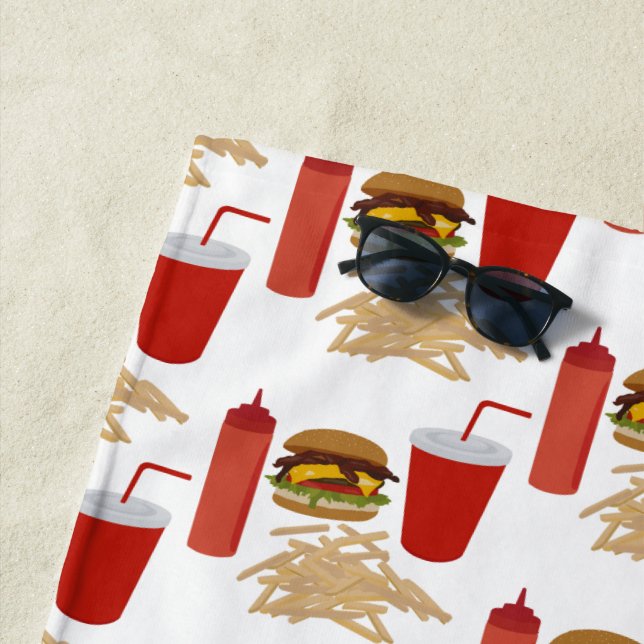 Fast Food Burger Fries Pattern BBQ Beach Towel (In Situ)