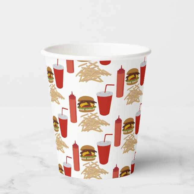 Fast Food Burger Fries Pattern BBQ Paper Cups (Front)