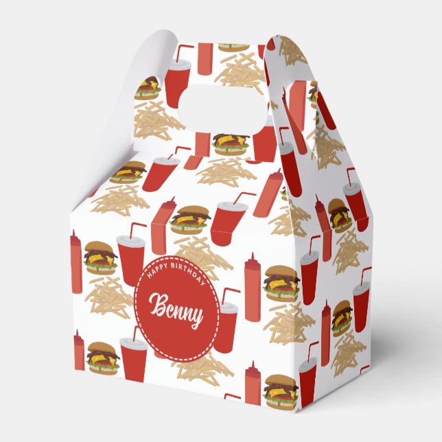 Fast Food Burger Fries Pattern Birthday Favour Box (Front Side)