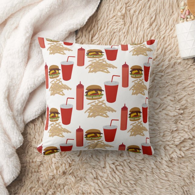 Fast Food Burger Fries Pattern Cushion (Blanket)