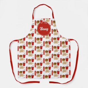 Fast Food Burger Fries Pattern Monogram BBQ Apron