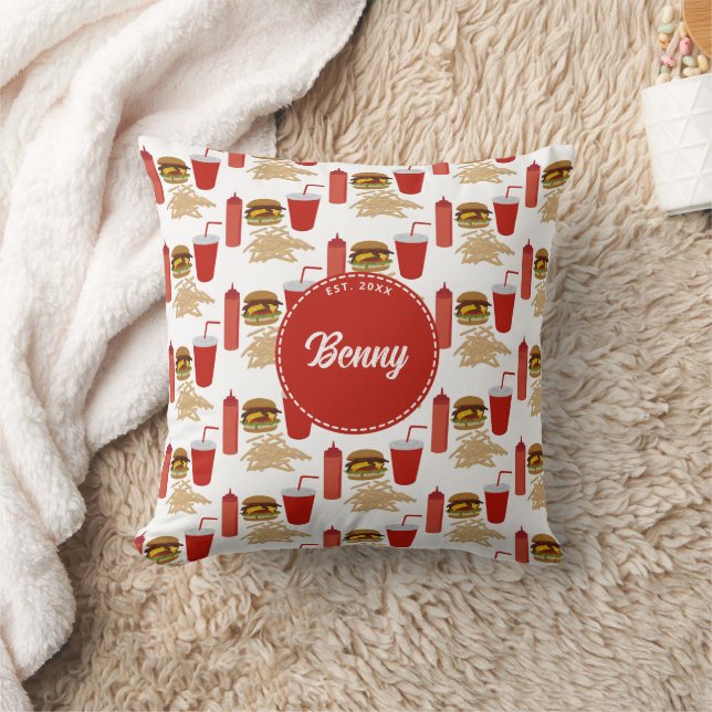 Fast Food Burger Fries Pattern Monogram Cushion (Blanket)