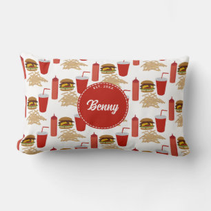 Fast Food Burger Fries Pattern Monogram Lumbar Cushion