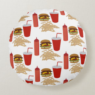 Fast Food Burger Fries Pattern Round Cushion