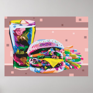 Fast food burger pop art Poster